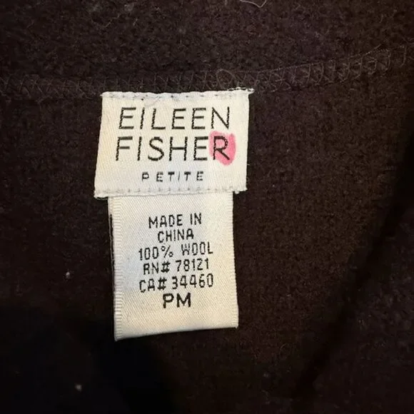 Eileen Fisher 100% Wool Jacket Black Button Front Pockets Size Medium Petite
